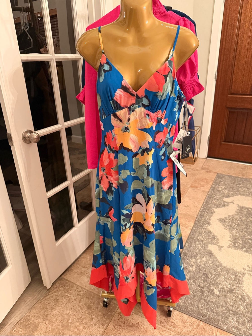 Adrianna Papell Blue Floral Spaghetti Strap Maxi Dress Size 2